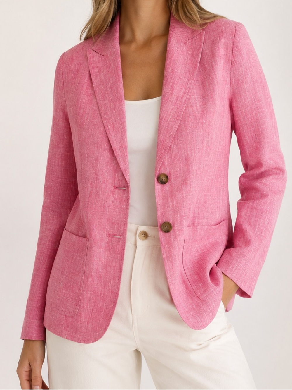 Talbots Pink 100% Linen Blazer Jacket Size 8